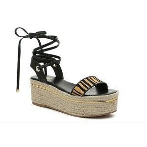 Bleecker & Bond Odette Tiger Calf Hair Espadrille Wedge Sandals 6.5M Leather